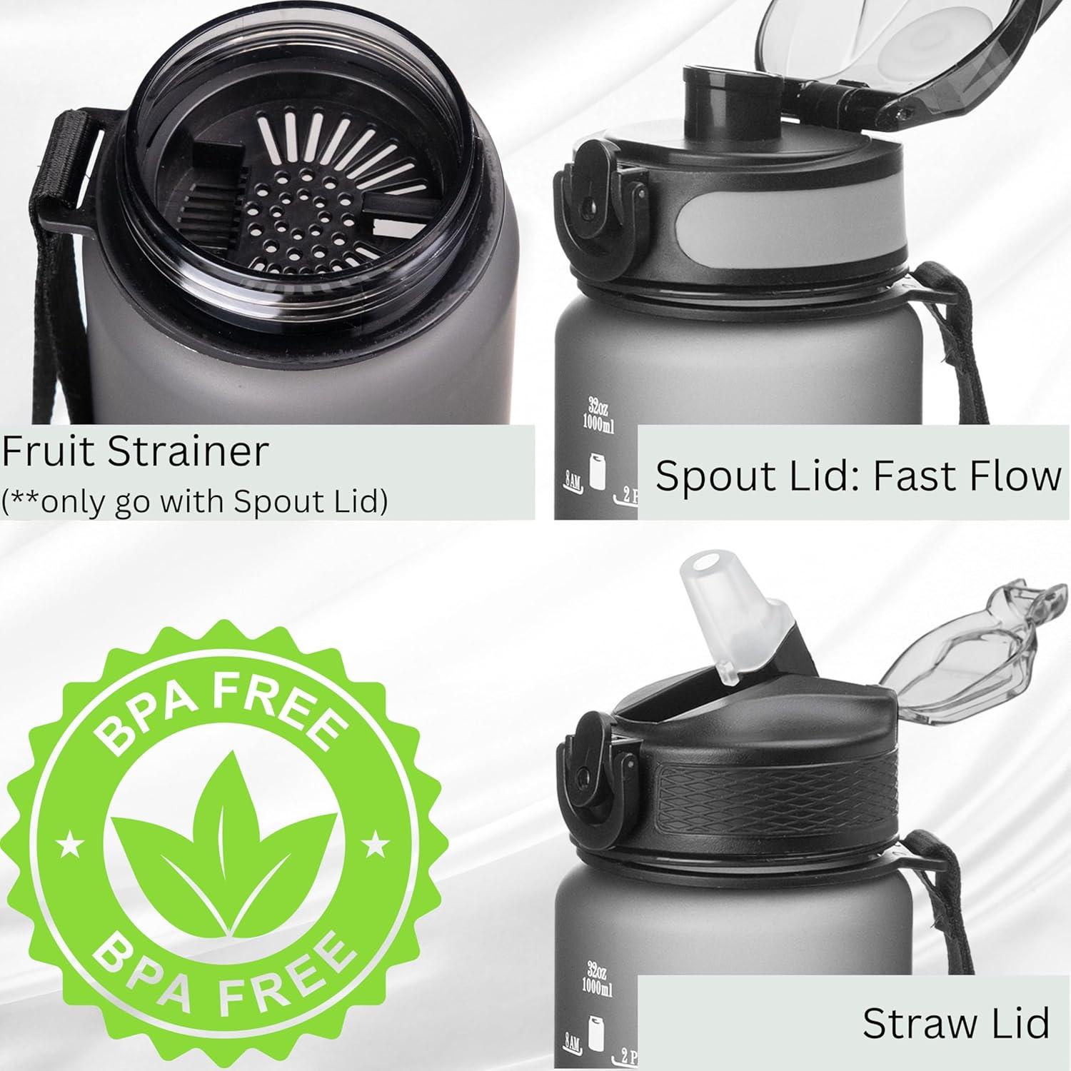 Botella de Agua Reutilizable VINCE+ Titan 32oz Negra con 2 Tapas