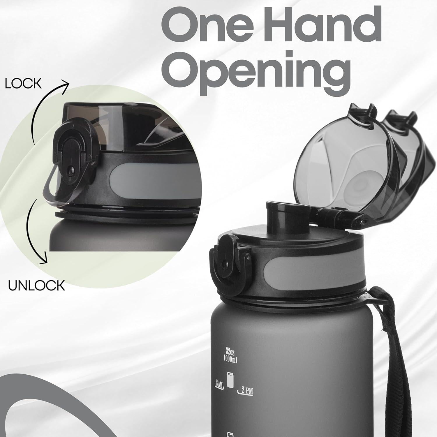 Botella de Agua Reutilizable VINCE+ Titan 32oz Negra con 2 Tapas