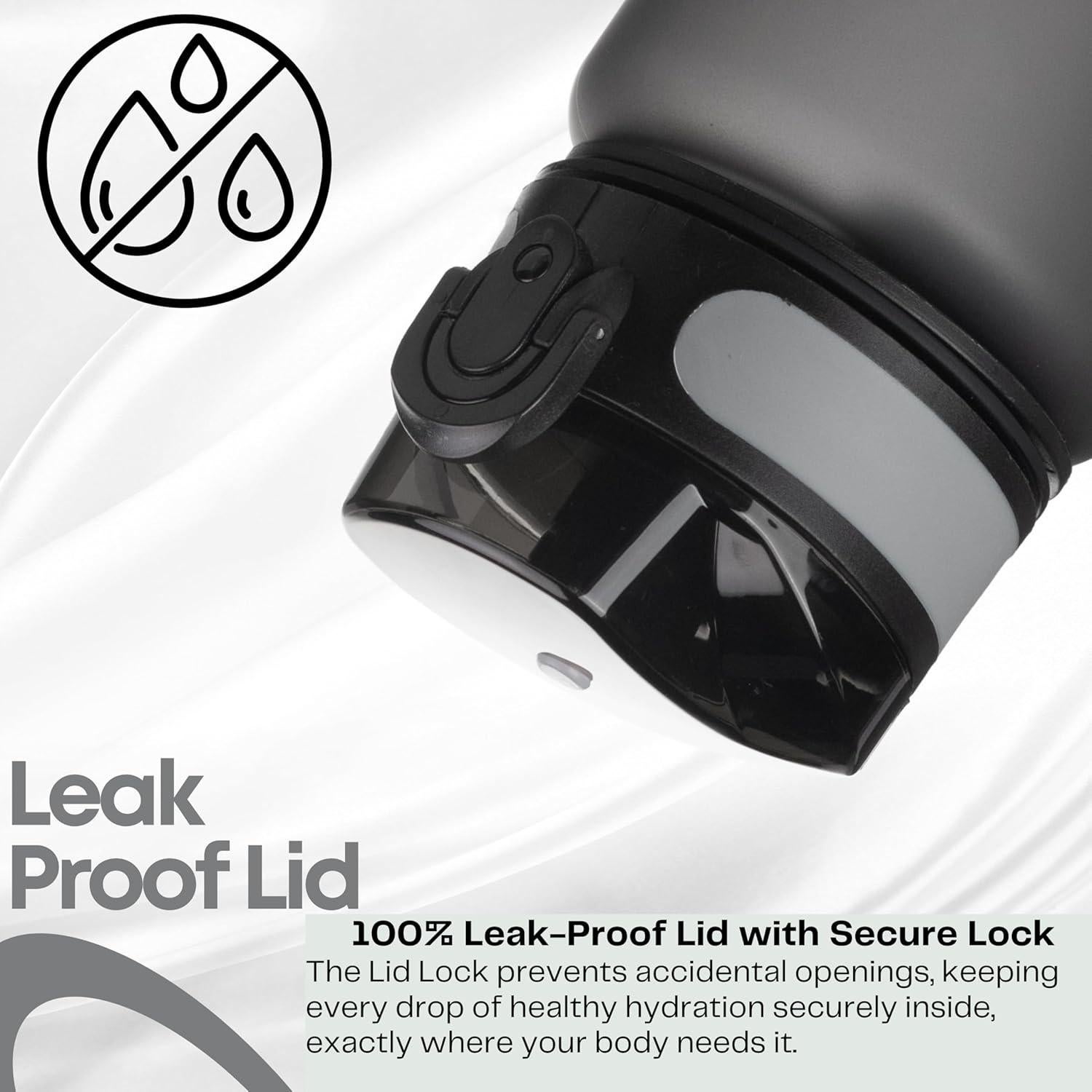 Botella de Agua Reutilizable VINCE+ Titan 32oz Negra con 2 Tapas