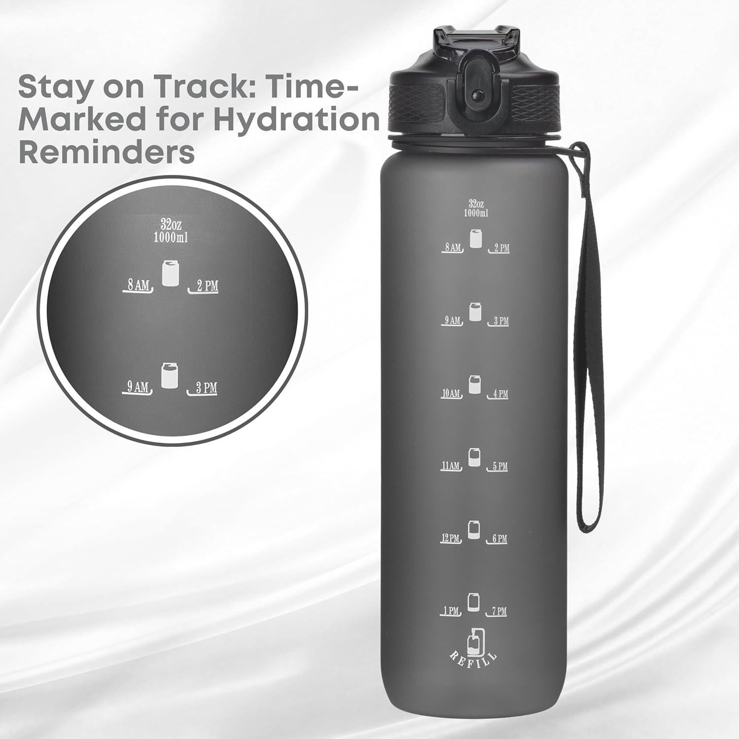 Botella de Agua Reutilizable VINCE+ Titan 32oz Negra con 2 Tapas