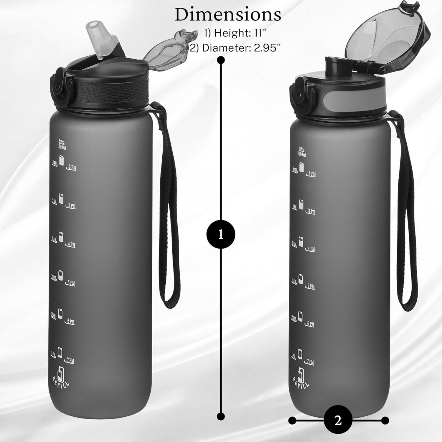 Botella de Agua Reutilizable VINCE+ Titan 32oz Negra con 2 Tapas