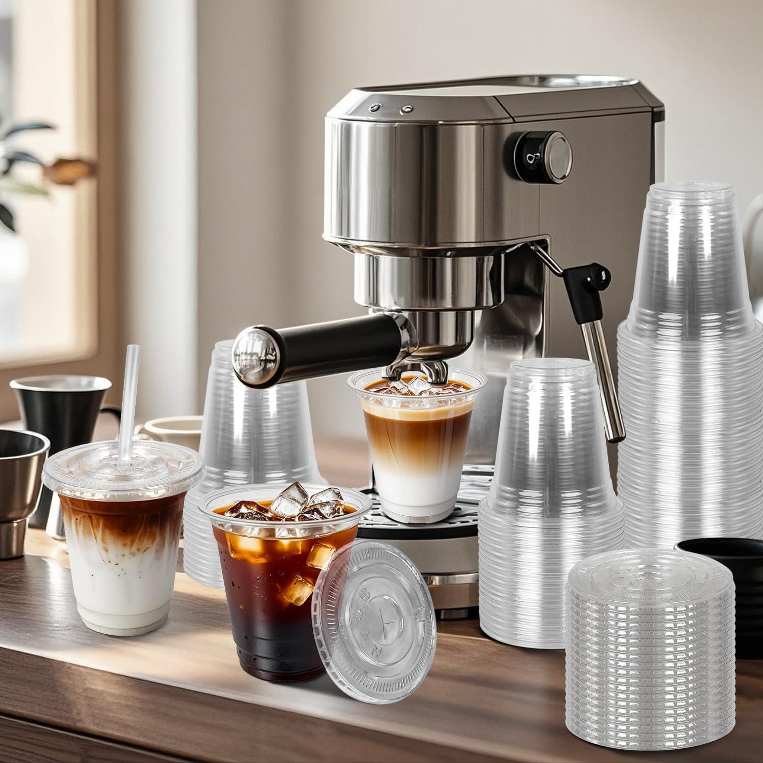 Charmount 50 Vasos de Plástico 12 oz Transparentes con Tapas y Pajitas