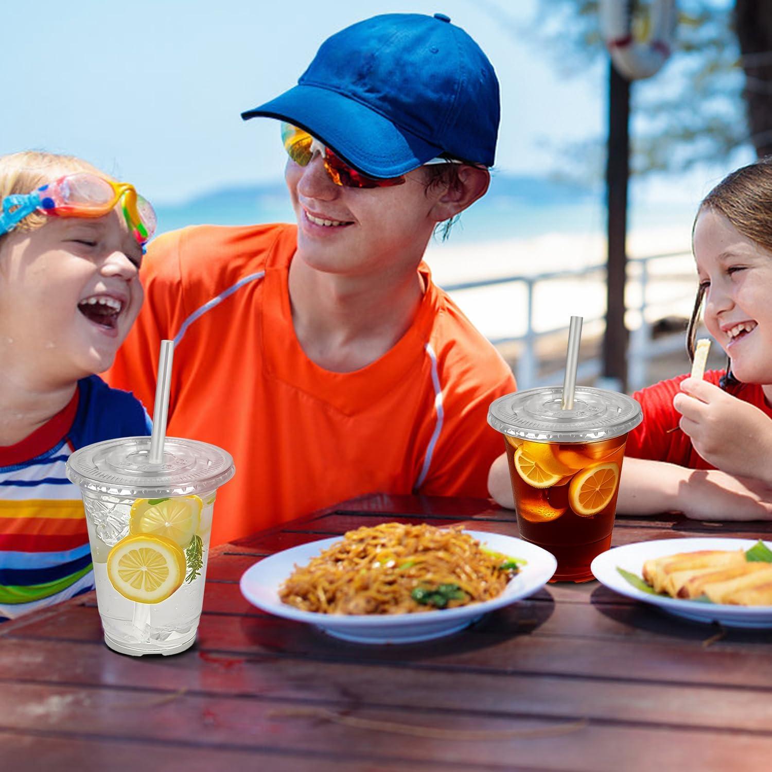 Charmount 50 Vasos de Plástico 12 oz Transparentes con Tapas y Pajitas