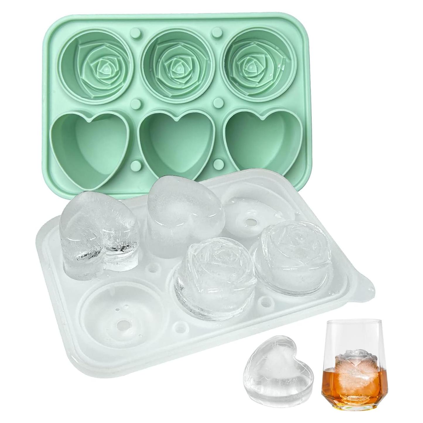 Molde de Hielo de Silicona IDVVSSX - 6 Bolas Corazón y Rosa