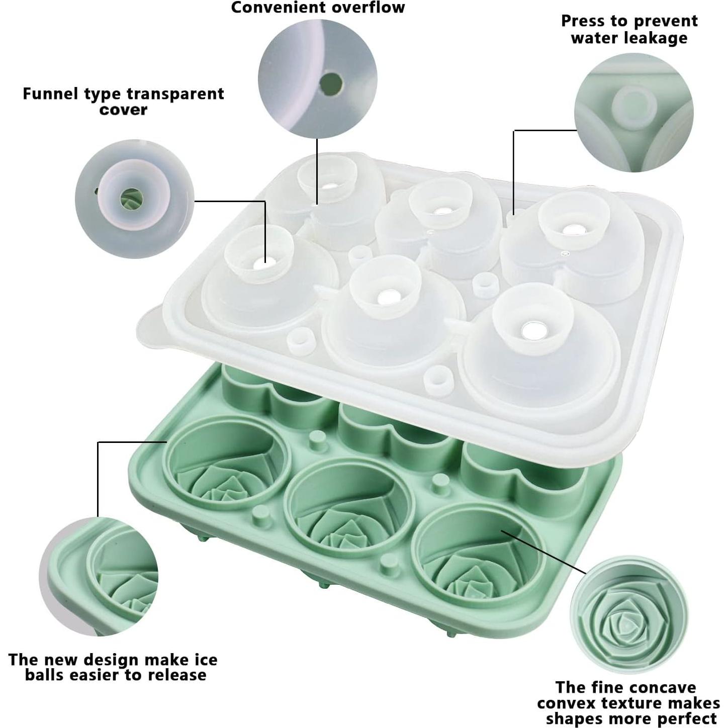 Molde de Hielo de Silicona IDVVSSX - 6 Bolas Corazón y Rosa