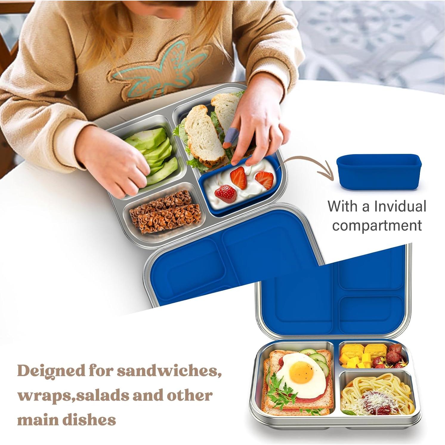 Caja Bento Acero Inoxidable BABHAMNESS 900ml 3 Compartimentos Azul