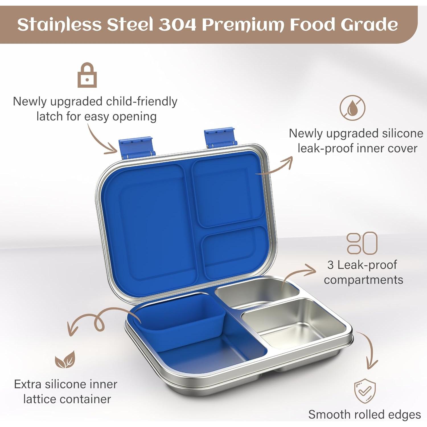 Caja Bento Acero Inoxidable BABHAMNESS 900ml 3 Compartimentos Azul