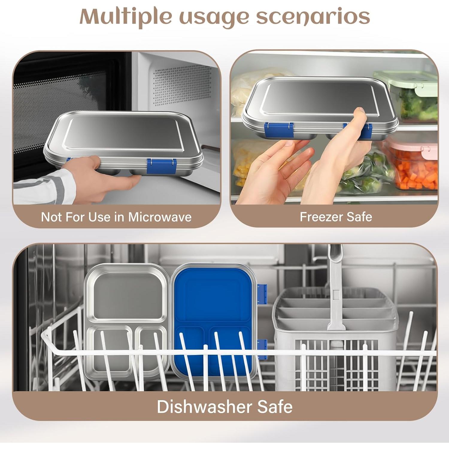 Caja Bento Acero Inoxidable BABHAMNESS 900ml 3 Compartimentos Azul