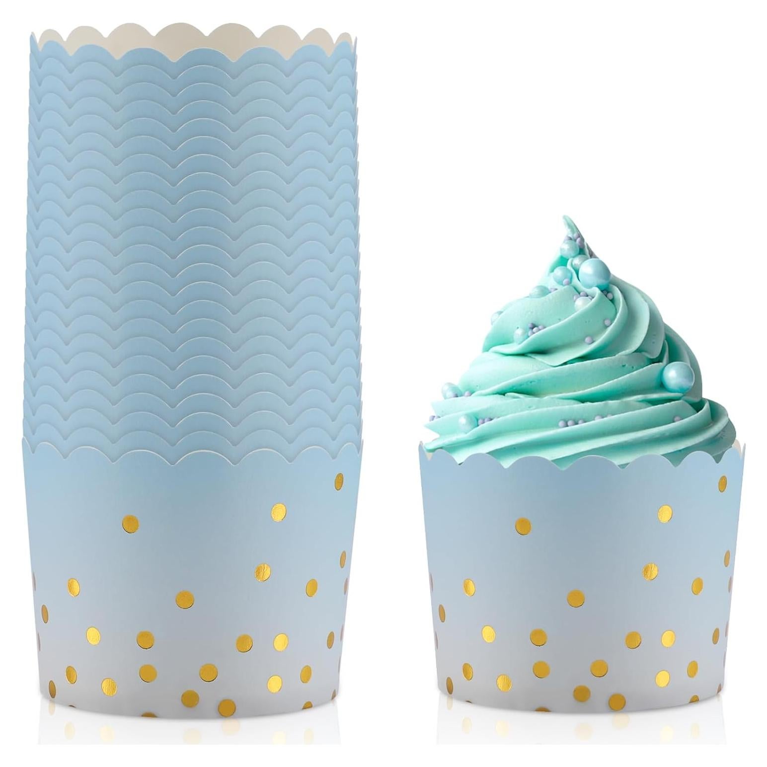 Forros para Cupcakes TRUSBER 50 Piezas Azul con Puntos Dorados