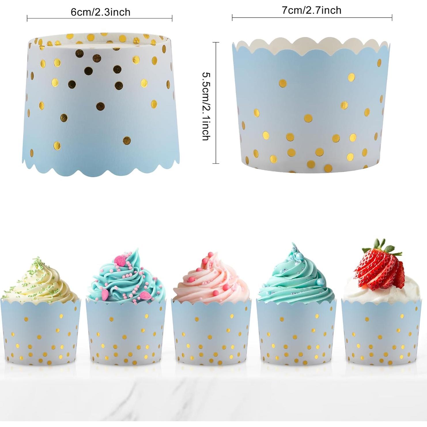 Forros para Cupcakes TRUSBER 50 Piezas Azul con Puntos Dorados