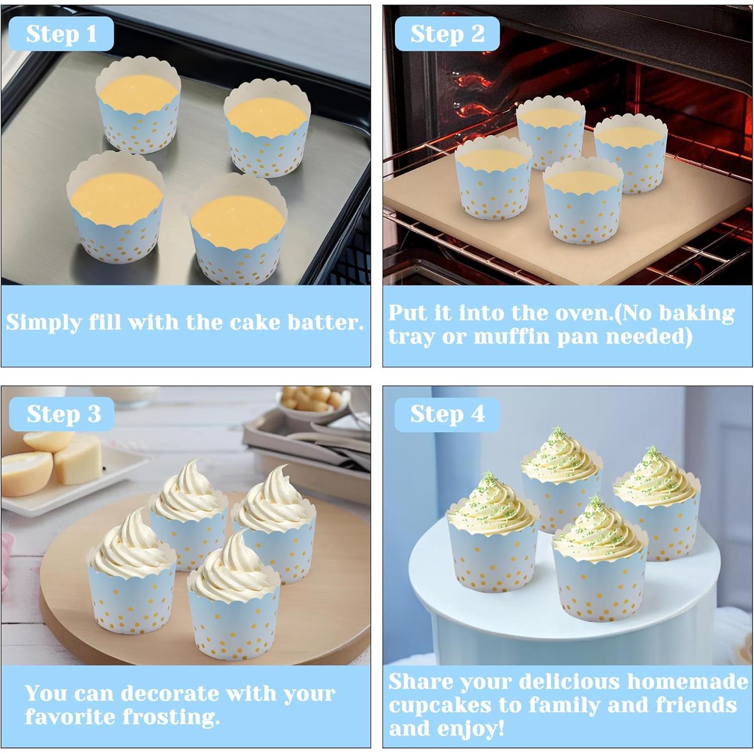 Forros para Cupcakes TRUSBER 50 Piezas Azul con Puntos Dorados