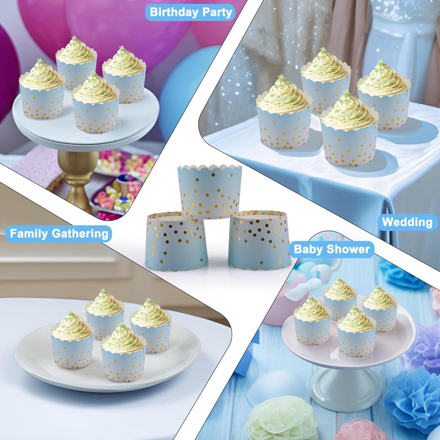 Forros para Cupcakes TRUSBER 50 Piezas Azul con Puntos Dorados