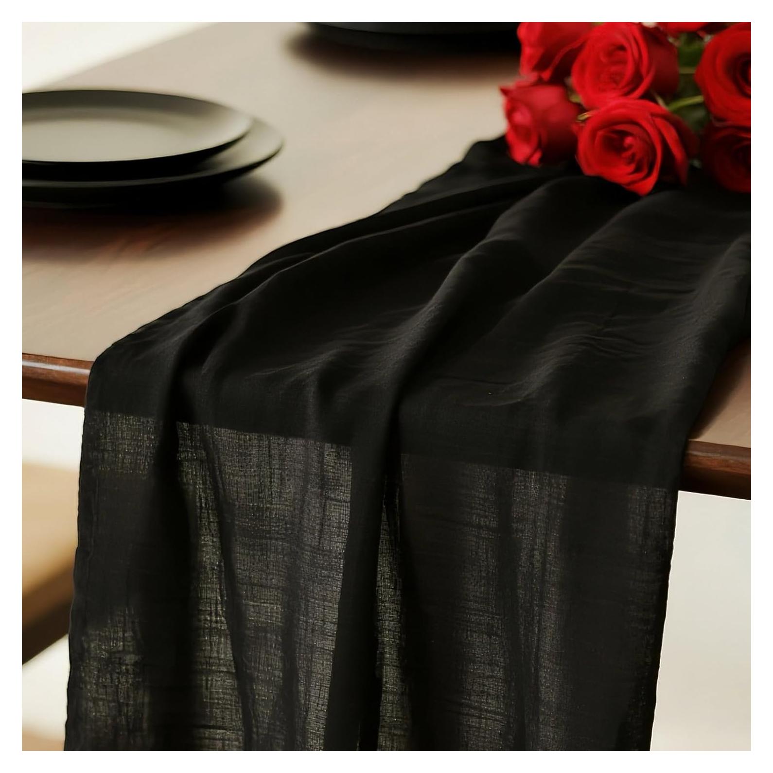 Caminito de Mesa de Tela de Queso Boho Negro 35x305 cm