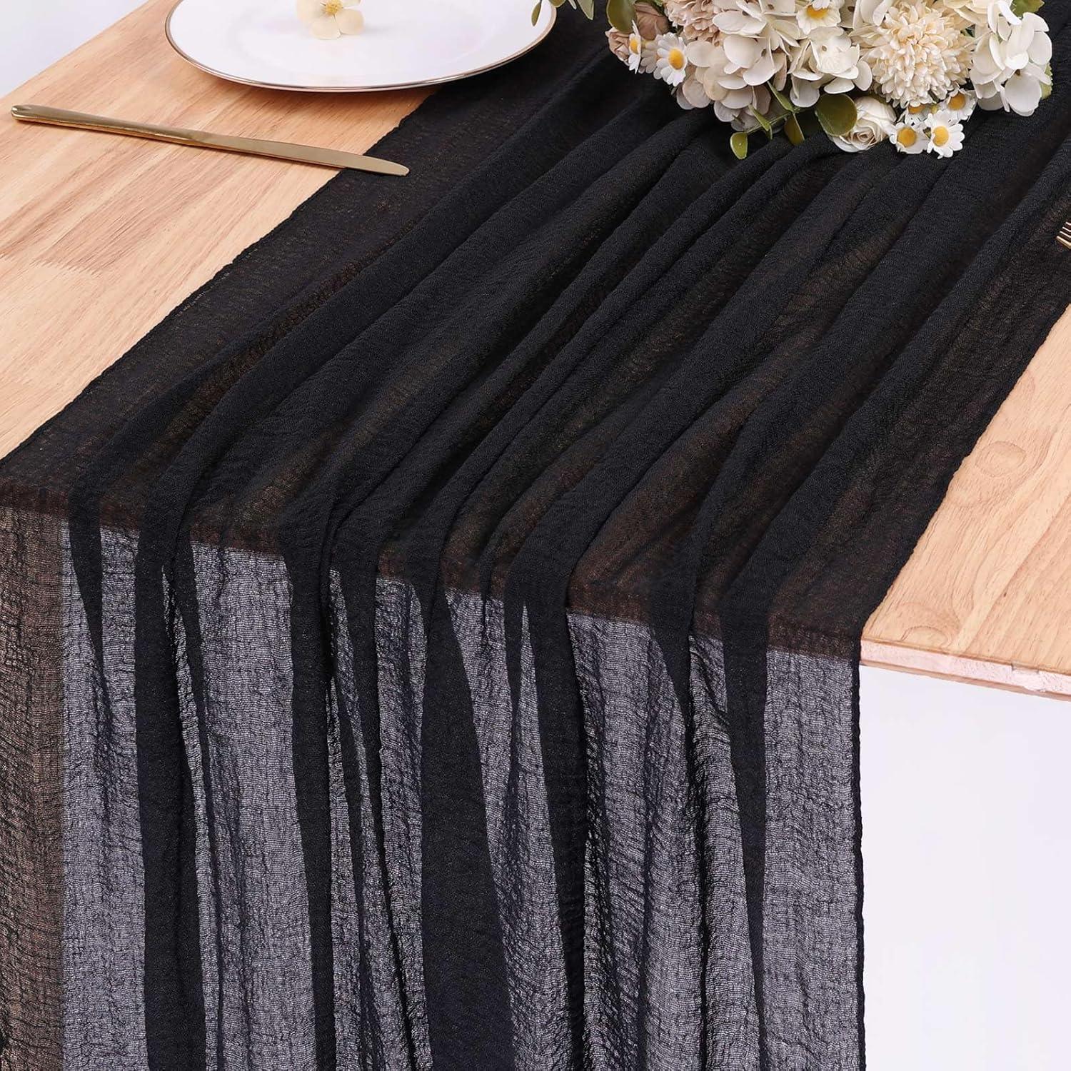 Caminito de Mesa de Tela de Queso Boho Negro 35x305 cm