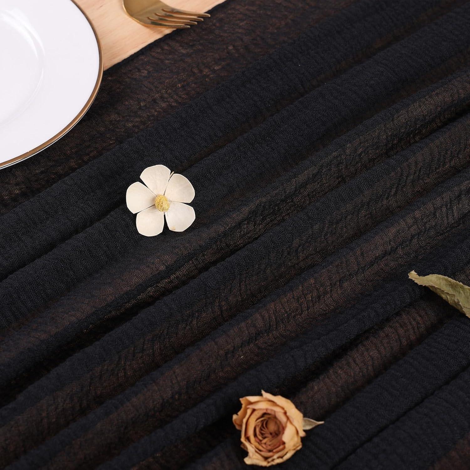 Caminito de Mesa de Tela de Queso Boho Negro 35x305 cm