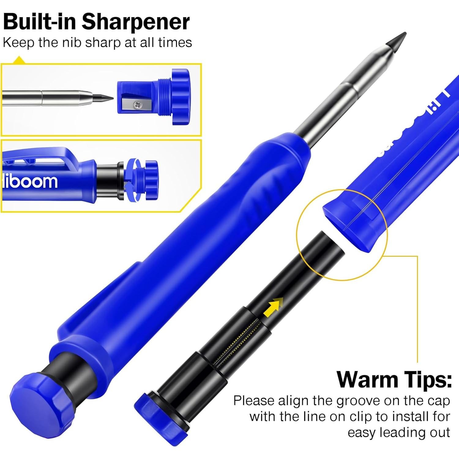 Lápiz de Carpintero Mecánico Hiboom con 14 Recargas - Punta Larga