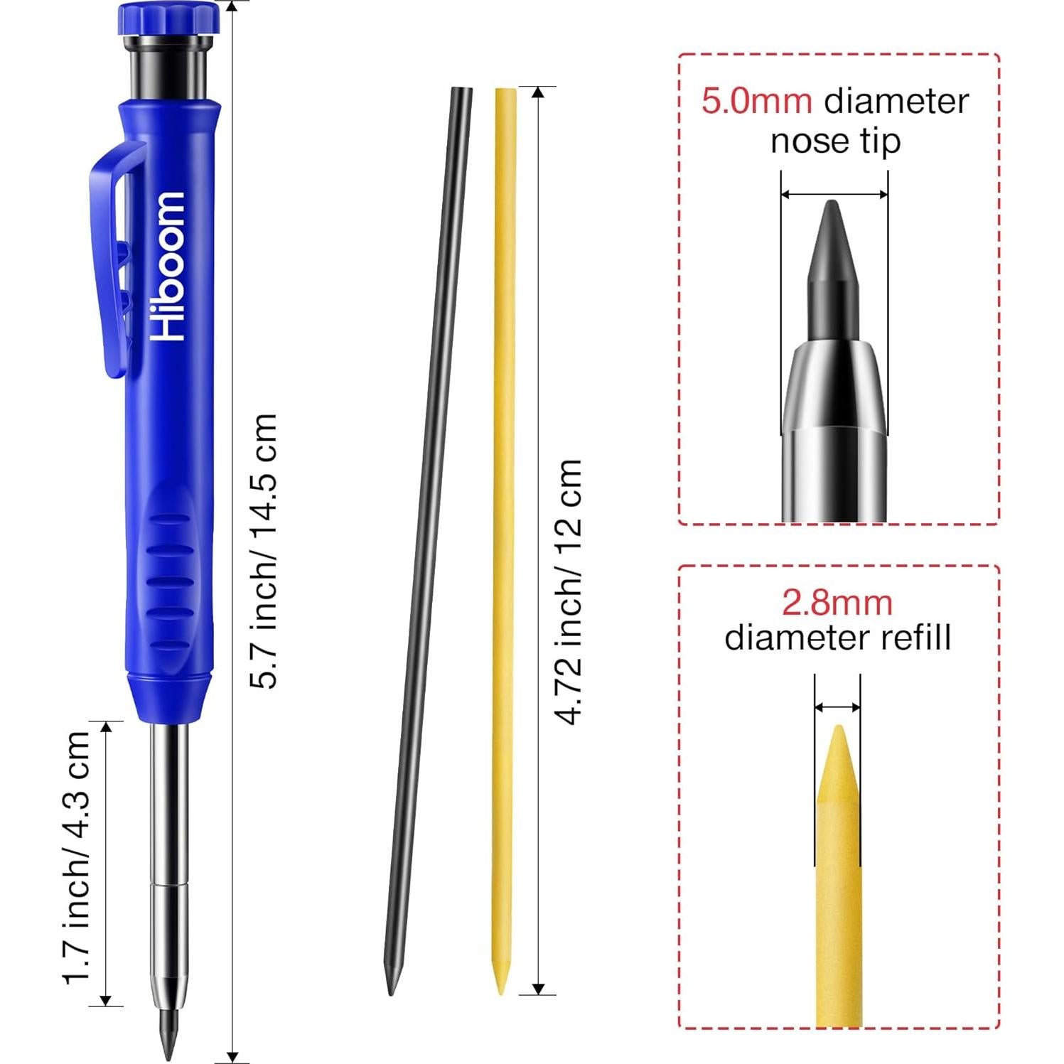 Lápiz de Carpintero Mecánico Hiboom con 14 Recargas - Punta Larga
