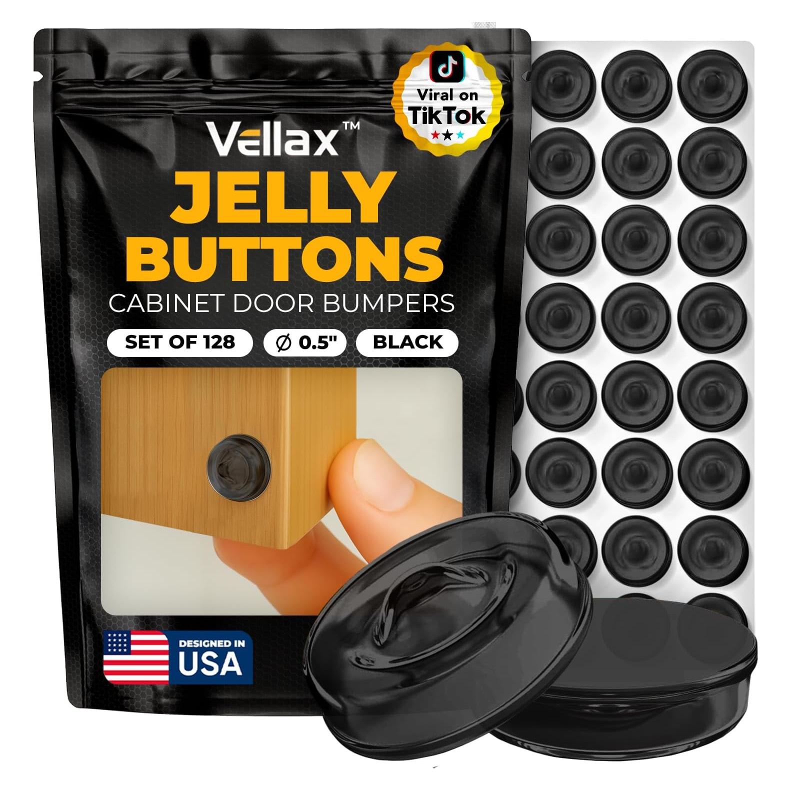 128 Topes de Puerta de Gabinete Silicona Negra Vellax