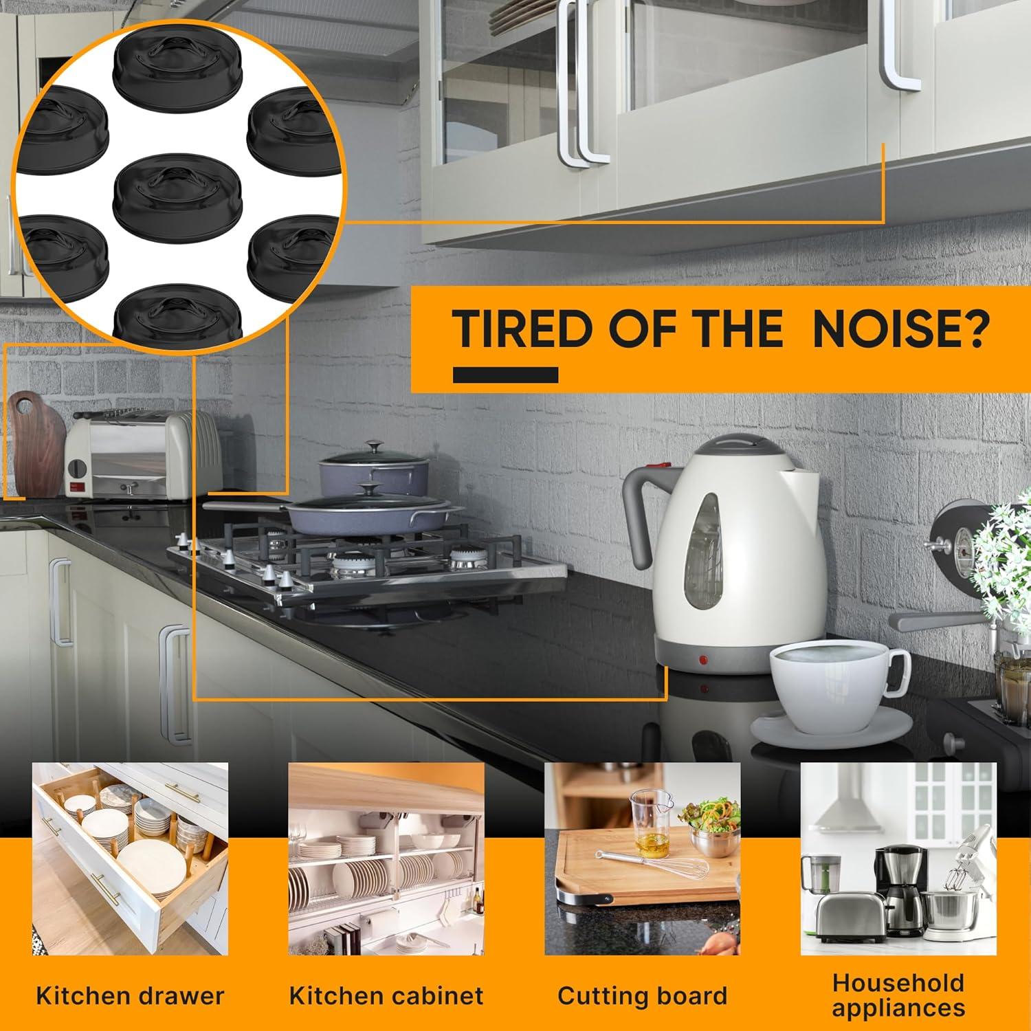 128 Topes de Puerta de Gabinete Silicona Negra Vellax