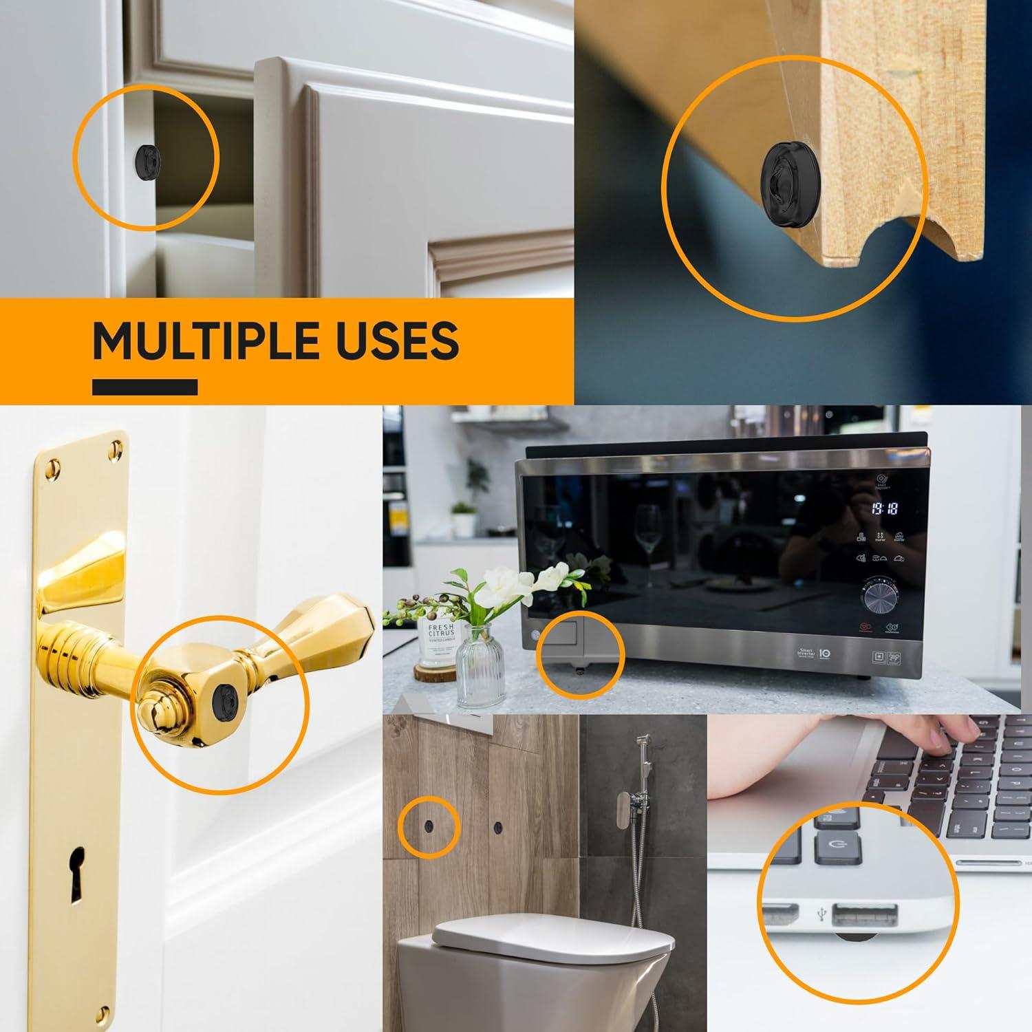 128 Topes de Puerta de Gabinete Silicona Negra Vellax