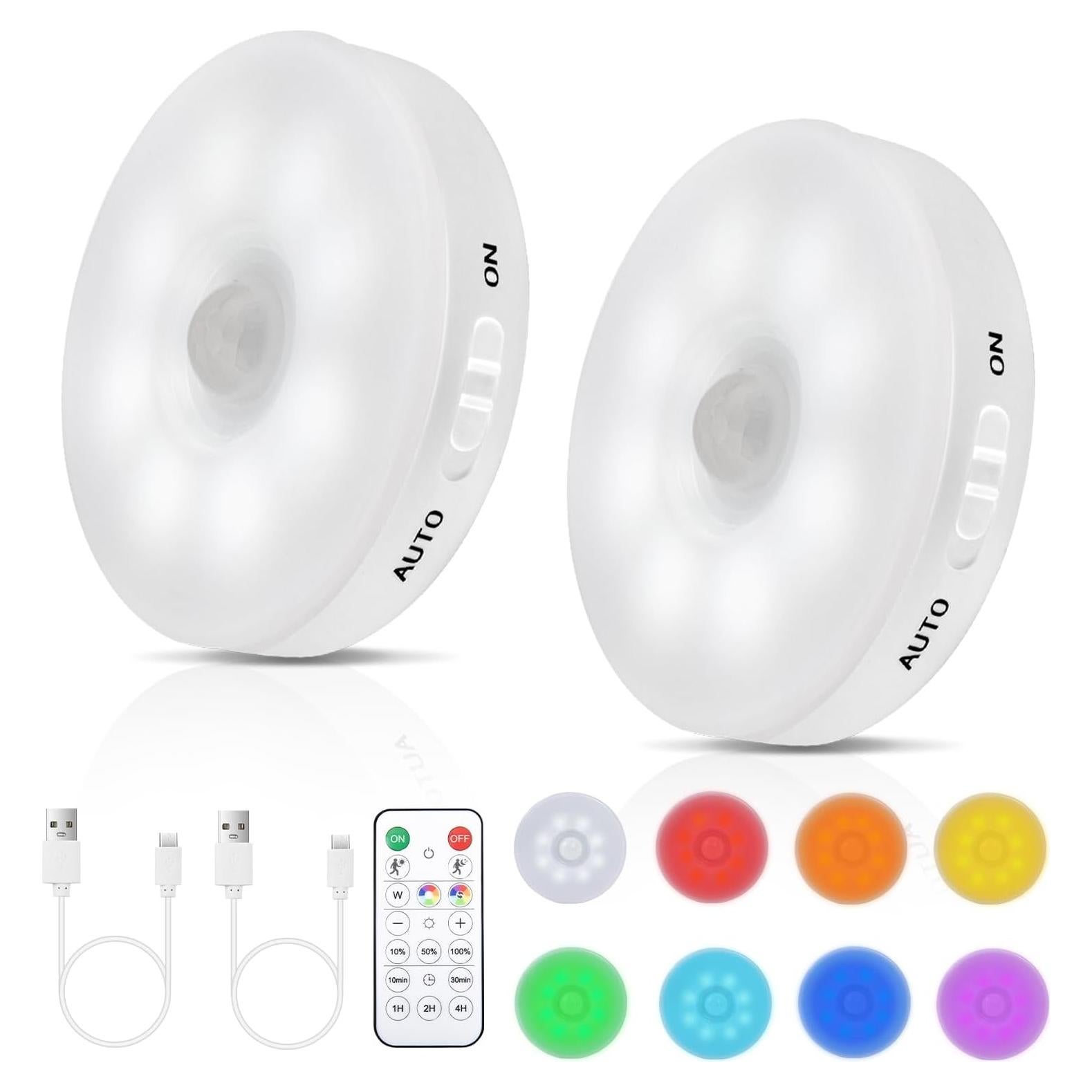 Luz LED RGB Recargable Okerich con Sensor de Movimiento 2Pack