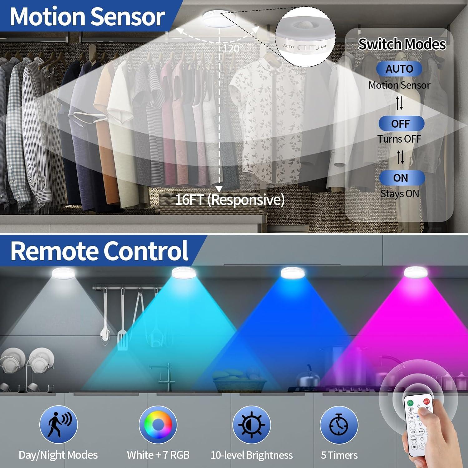 Luz LED RGB Recargable Okerich con Sensor de Movimiento 2Pack