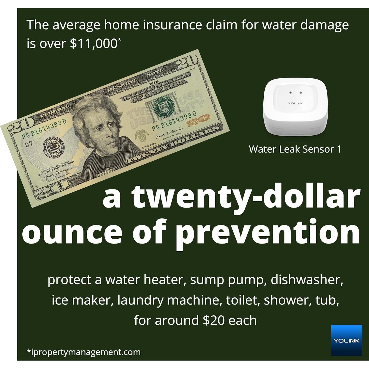 Detector de Fugas de Agua YoLink YS7903 Inalámbrico 402 m