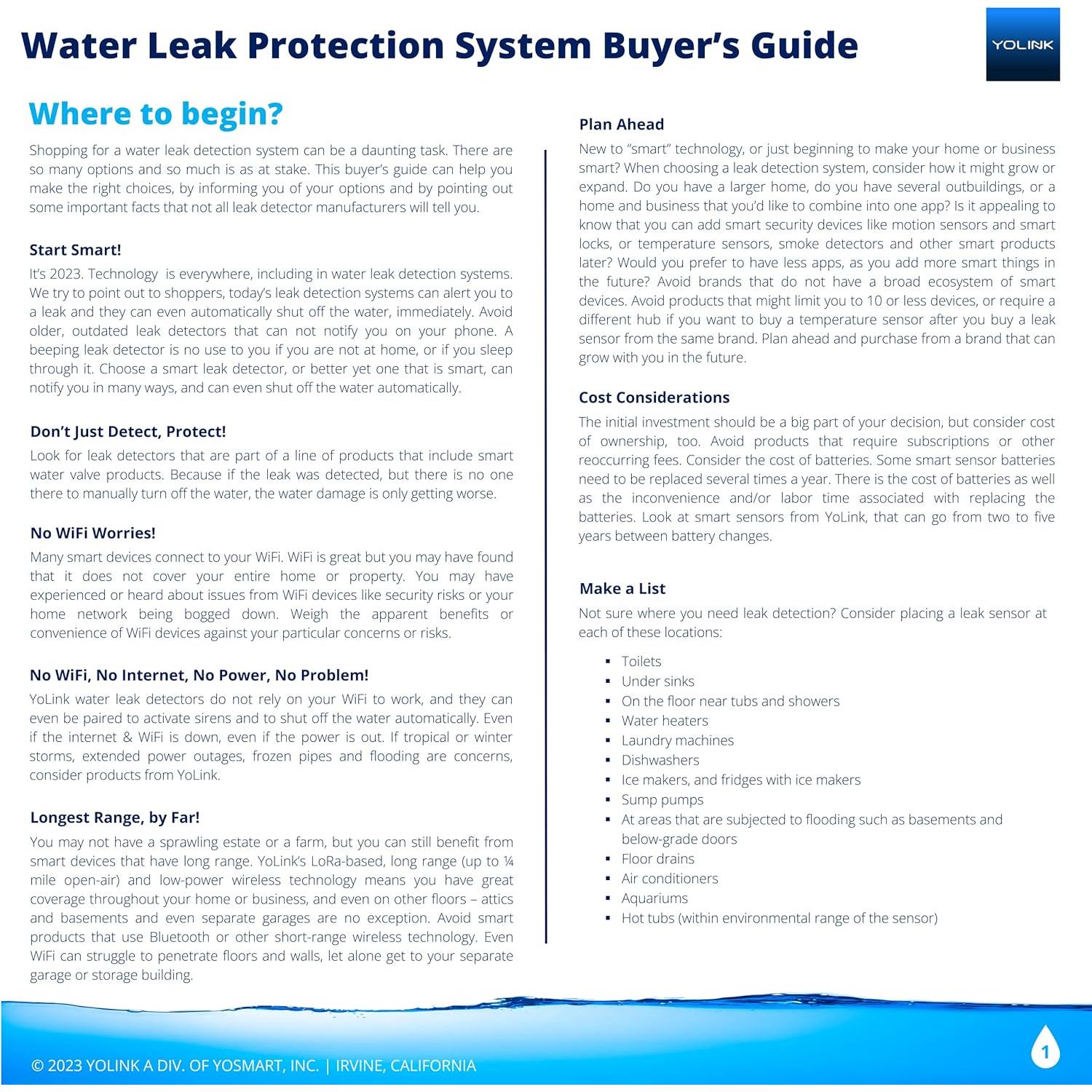 Detector de Fugas de Agua YoLink YS7903 Inalámbrico 402 m