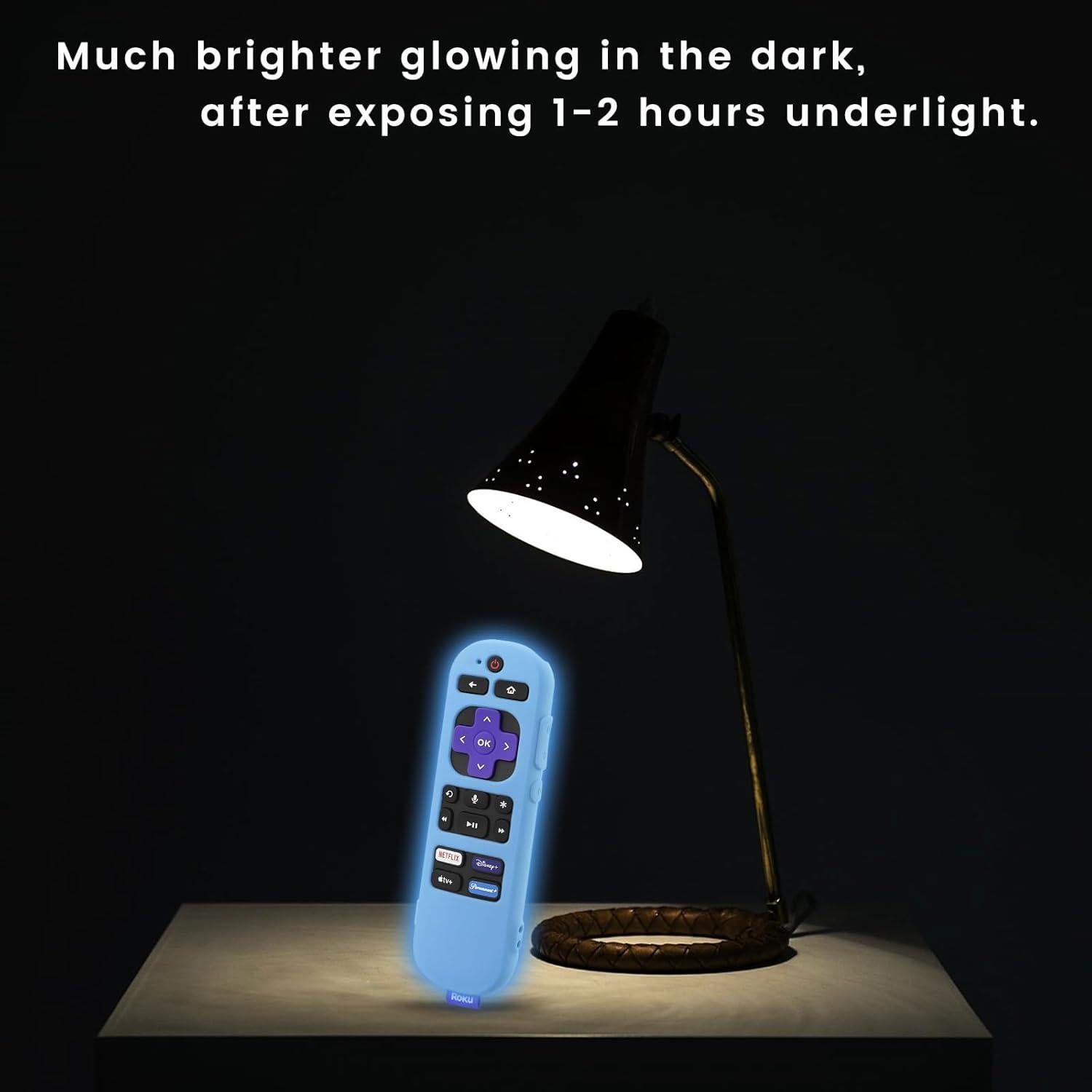 Glowing Blue Remote Cover Replacement for Roku Voice Remote (Official) Control RCA1R, RC-GZ1- Anti-Slip Silicone Case with Lanyard, Glow in The Dark