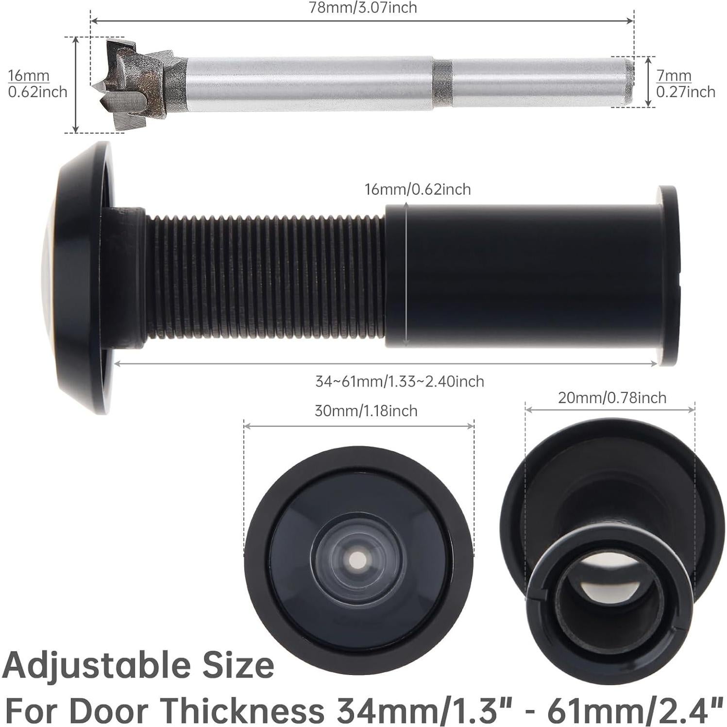Mirador de Puerta HOJLKLD 200 Grados con Broca 16mm Negro