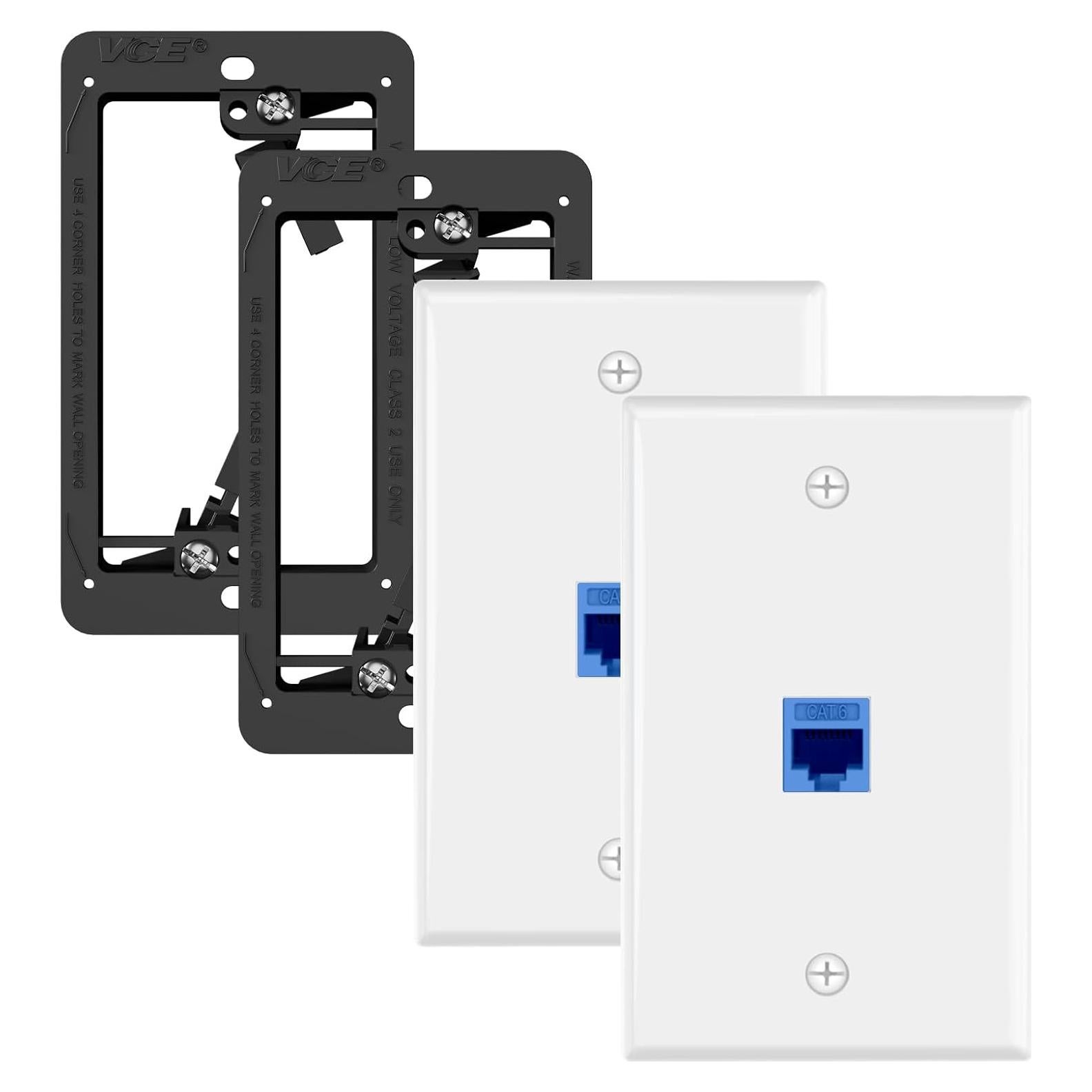 Placa de Pared Ethernet VCE 1 Puerto CAT6 Azul 2-Pack