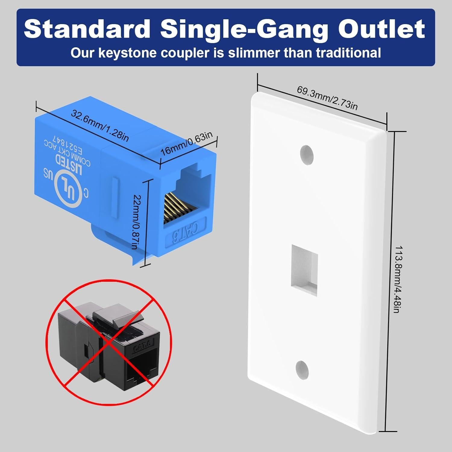Placa de Pared Ethernet VCE 1 Puerto CAT6 Azul 2-Pack
