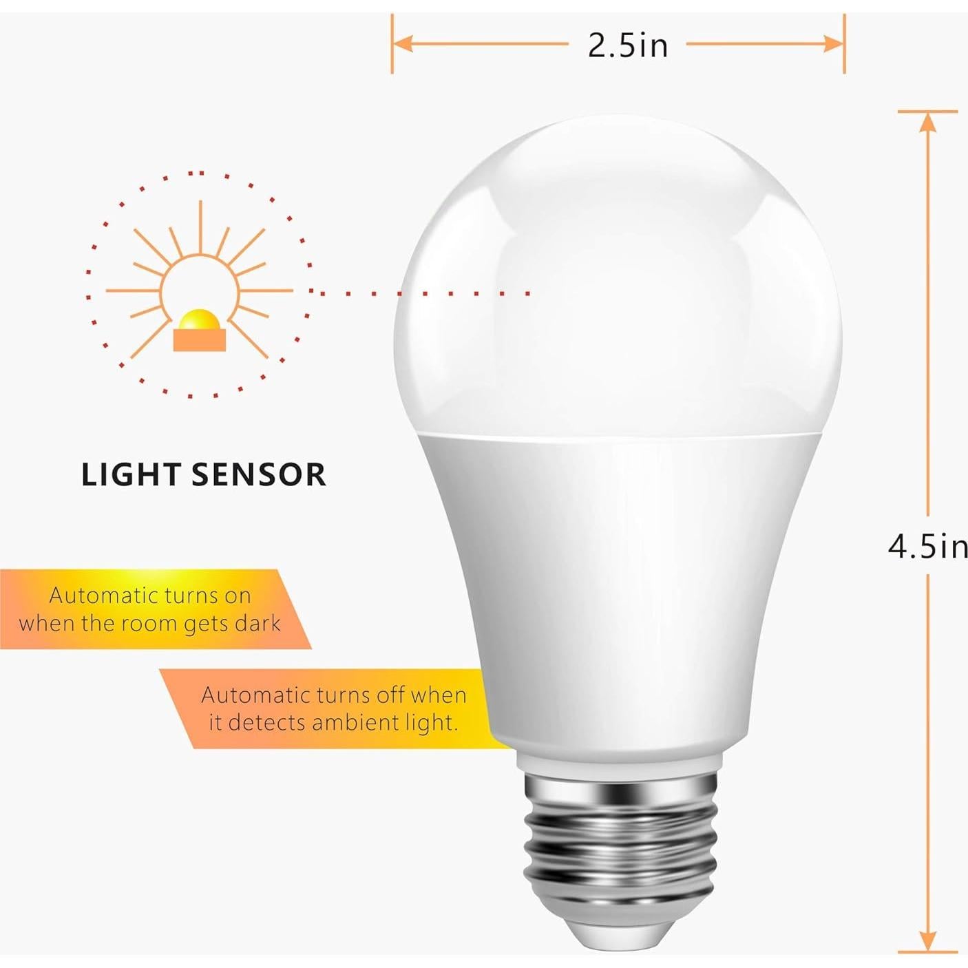 Bombillas LED Torkase 12W E26 con sensor luz - Paquete de 6