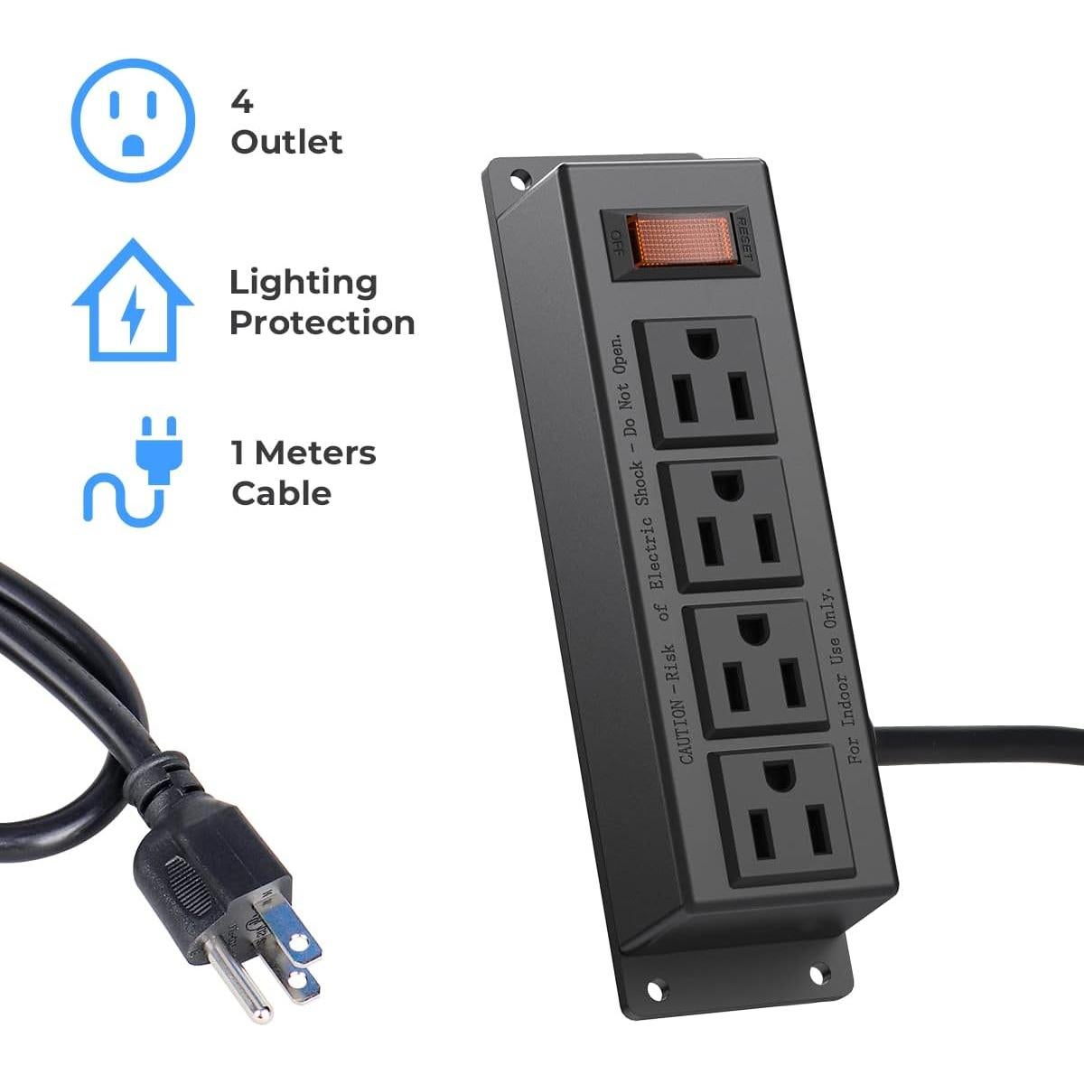 Regleta de Enchufes Montable ICEELEC 4 Salidas 0.91m Negro