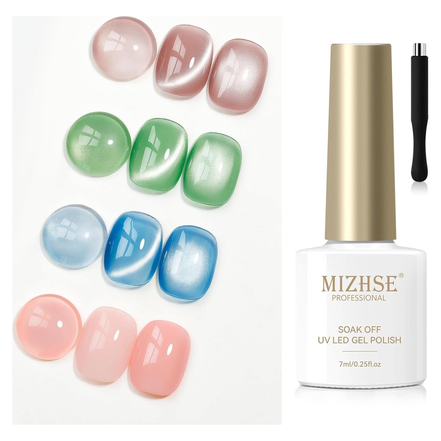 Esmalte de Uñas en Gel MIZHSE Cat Eye 3 Colores + Varita