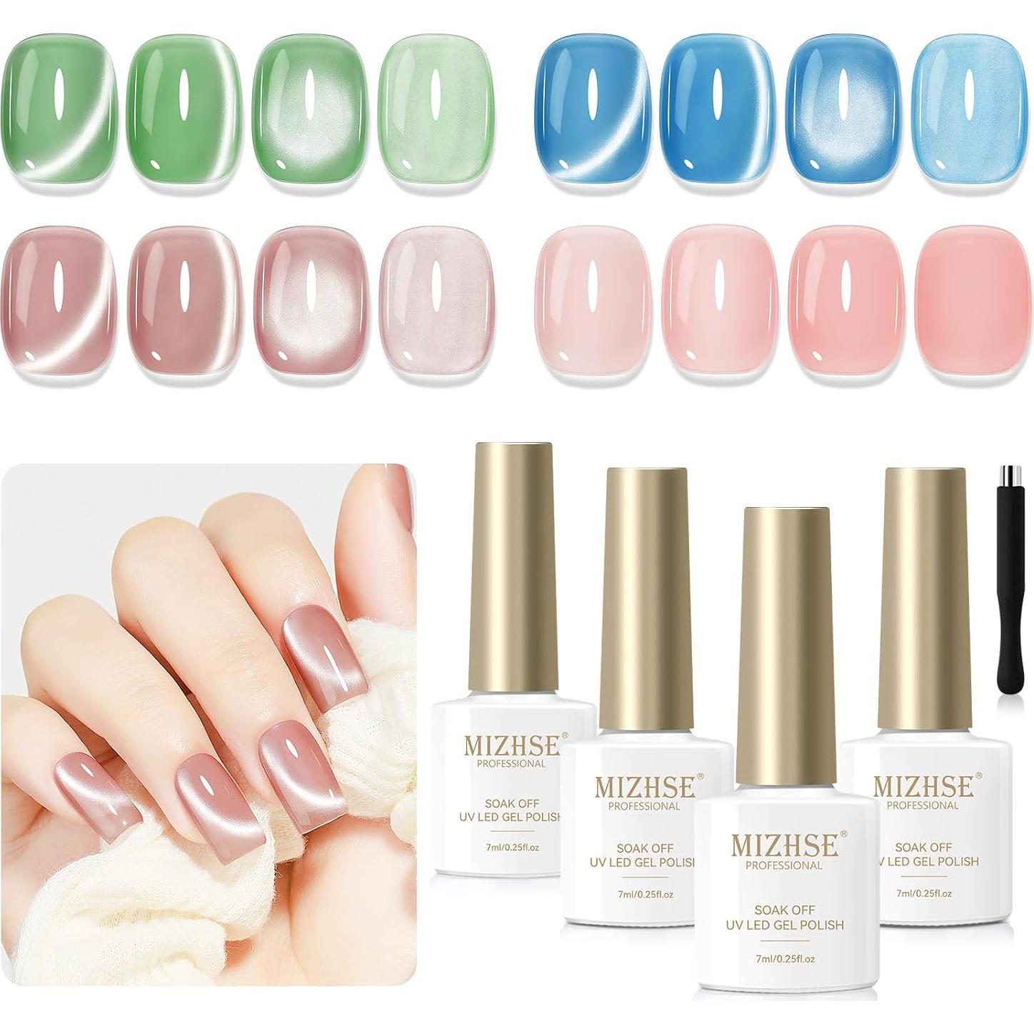 Esmalte de Uñas en Gel MIZHSE Cat Eye 3 Colores + Varita