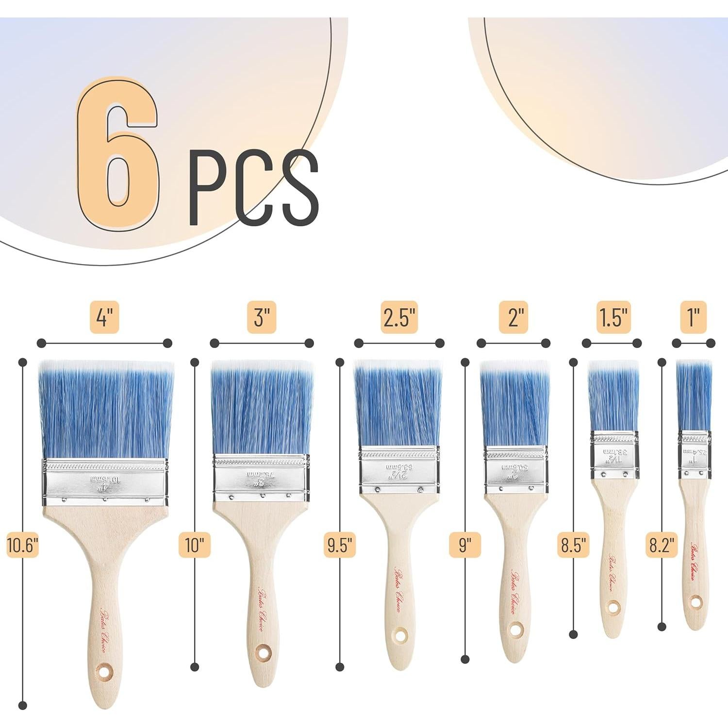 Pinceles de Pintura Bates - 6 Tamaños, Mango de Madera