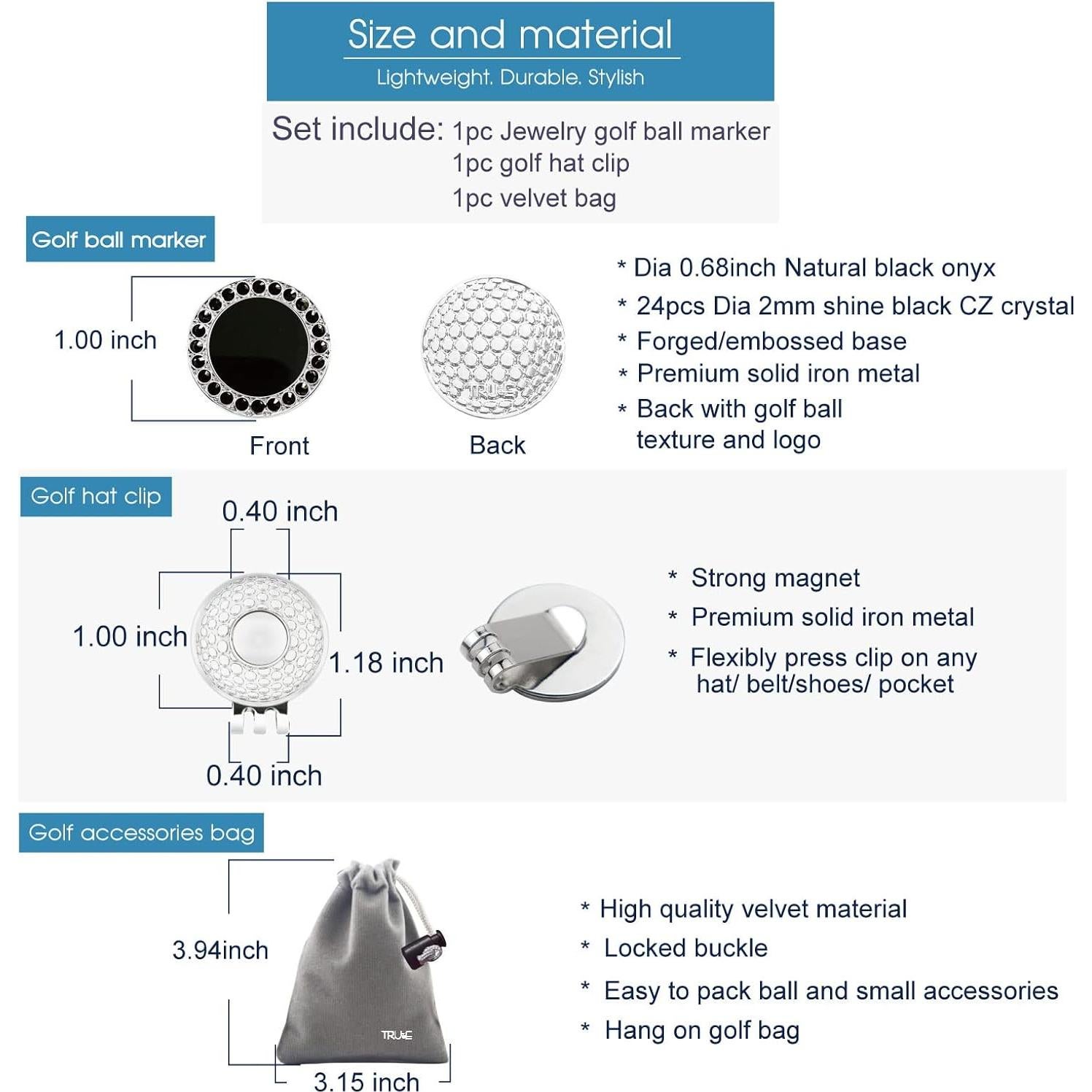 Marcador de Pelotas de Golf E TRUEE con Clip Magnético y Cristal