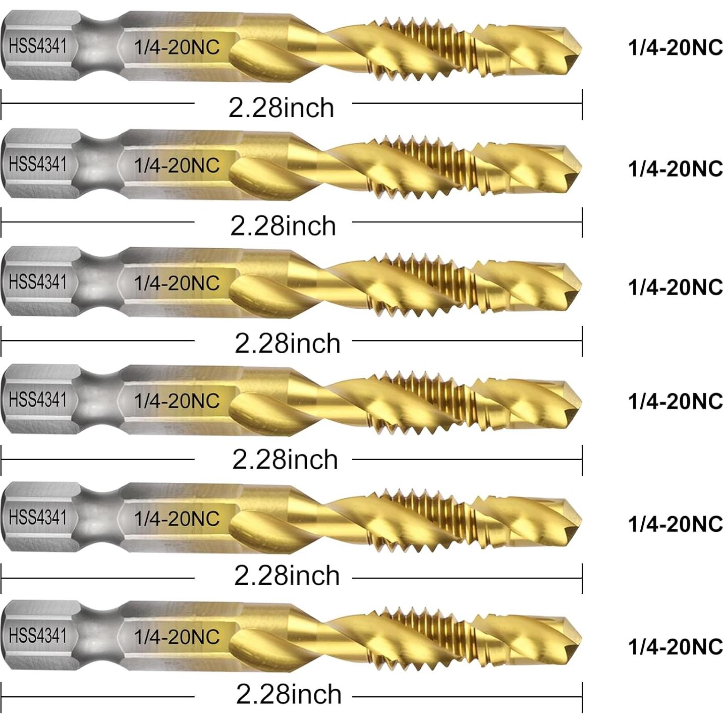 Conjunto de Brocas y Machos 6 PCS Valkynos 1/4-20NC Titanio