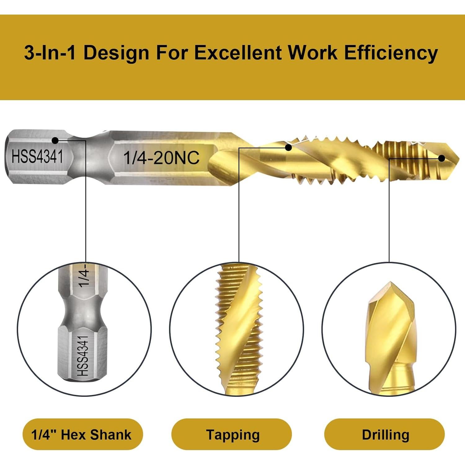 Conjunto de Brocas y Machos 6 PCS Valkynos 1/4-20NC Titanio