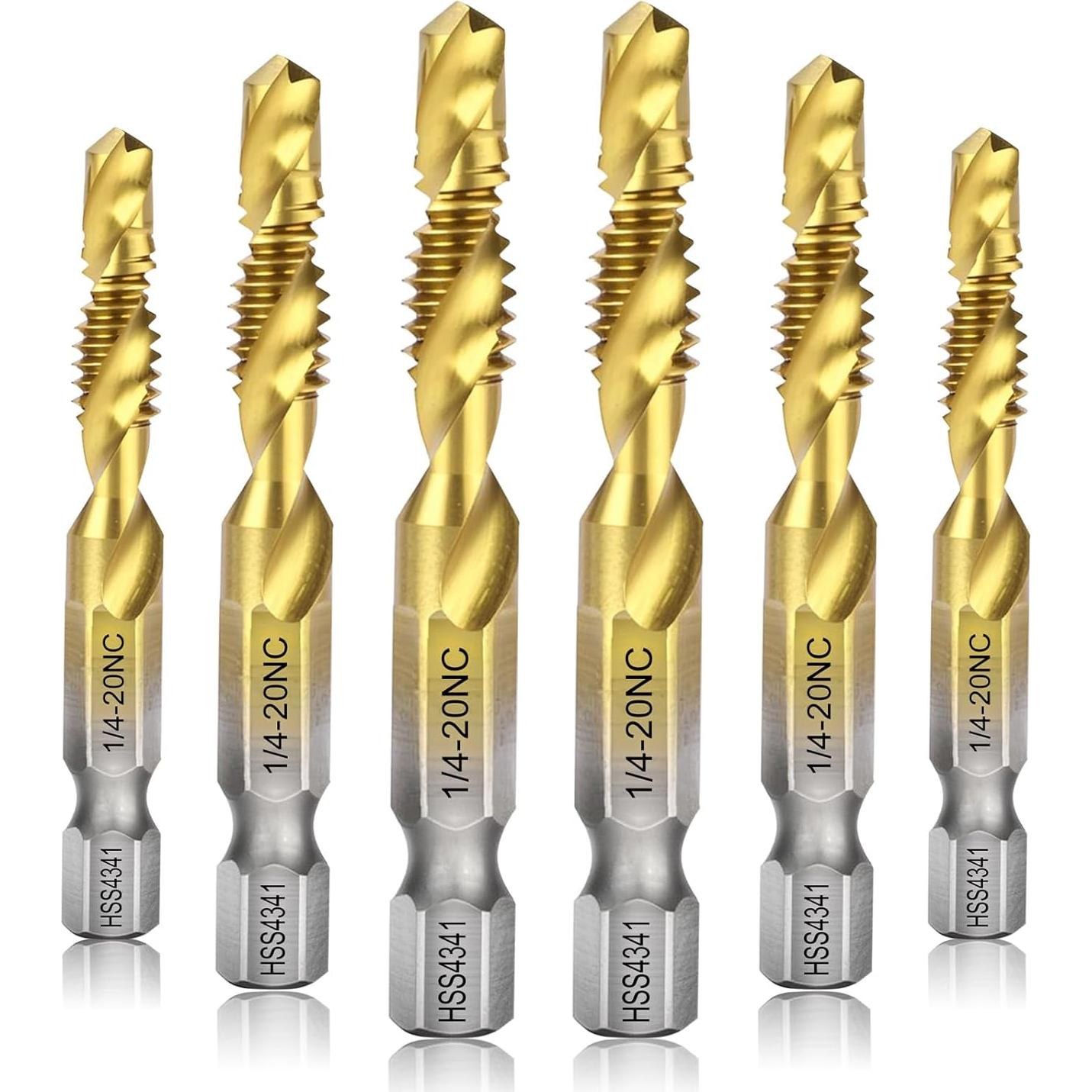 Conjunto de Brocas y Machos 6 PCS Valkynos 1/4-20NC Titanio