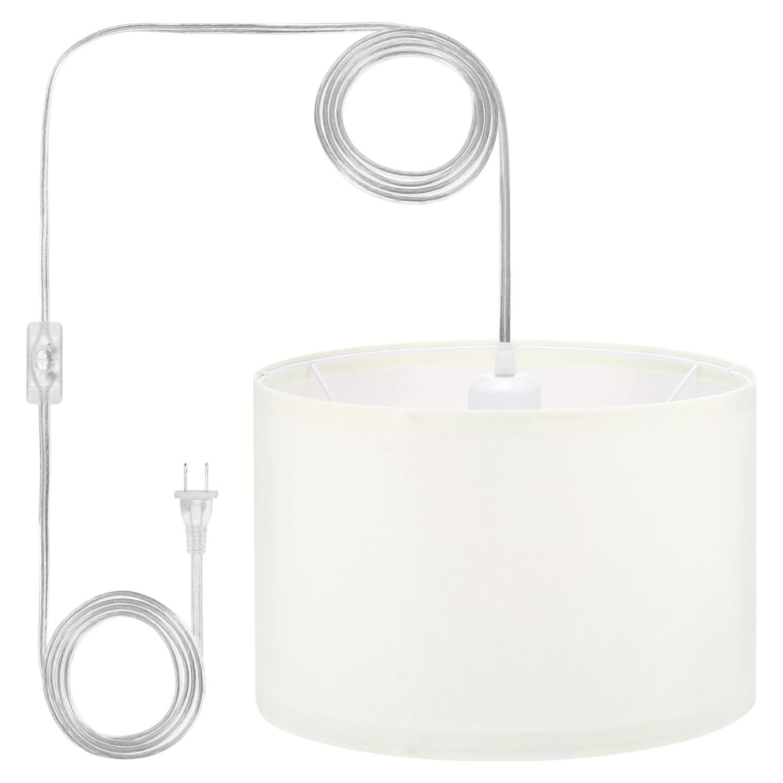 Lámpara Colgante PATIKIL Beige, Cable 4.57m, Pantalla Lino E26/E27