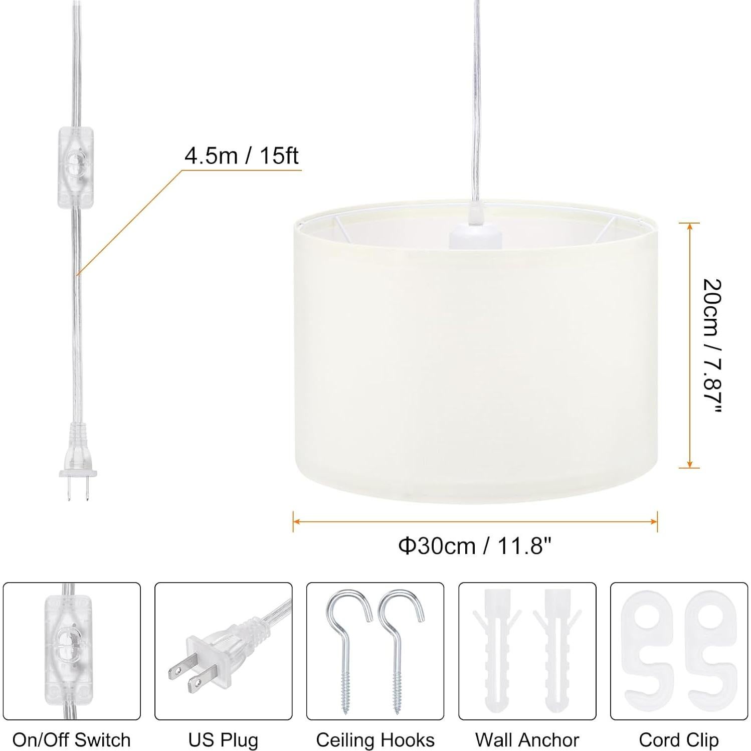 Lámpara Colgante PATIKIL Beige, Cable 4.57m, Pantalla Lino E26/E27