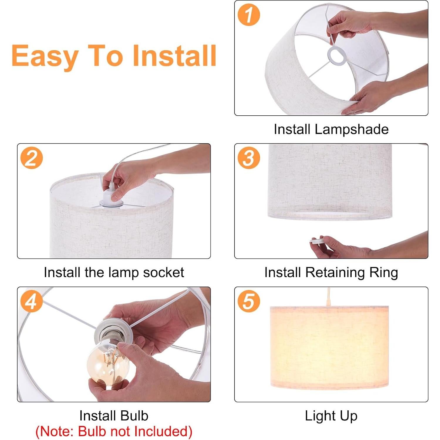 Lámpara Colgante PATIKIL Beige, Cable 4.57m, Pantalla Lino E26/E27