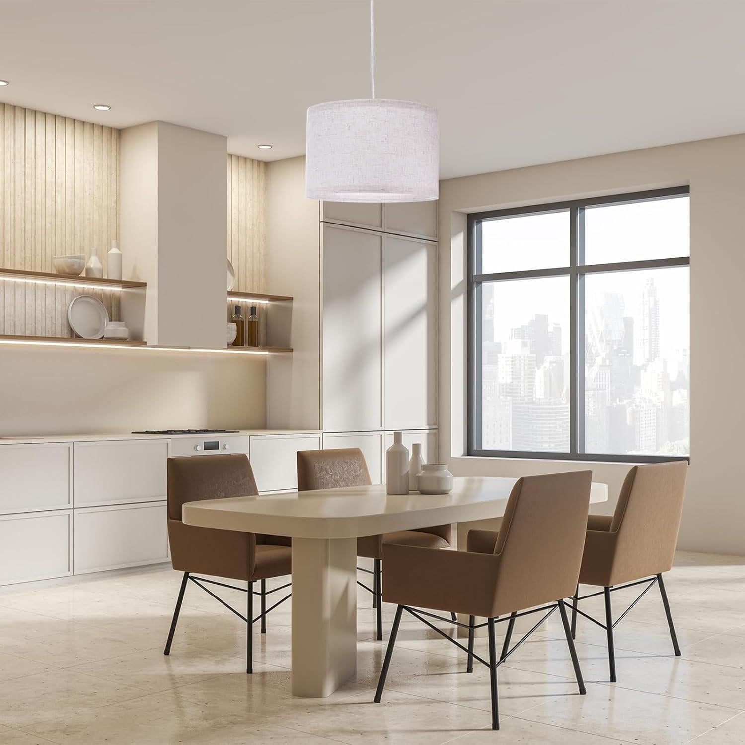 Lámpara Colgante PATIKIL Beige, Cable 4.57m, Pantalla Lino E26/E27