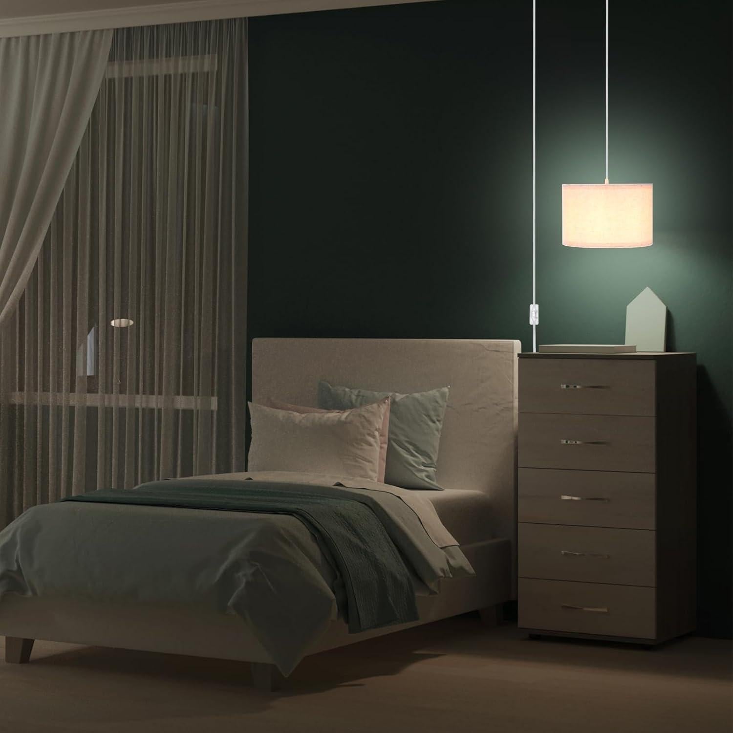 Lámpara Colgante PATIKIL Beige, Cable 4.57m, Pantalla Lino E26/E27