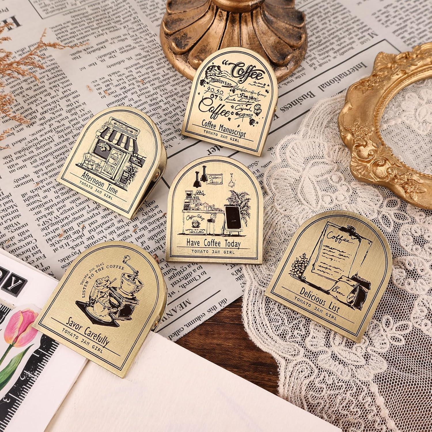 Clip de Libro Vintage Dizdkizd de Metal con Temática de Café
