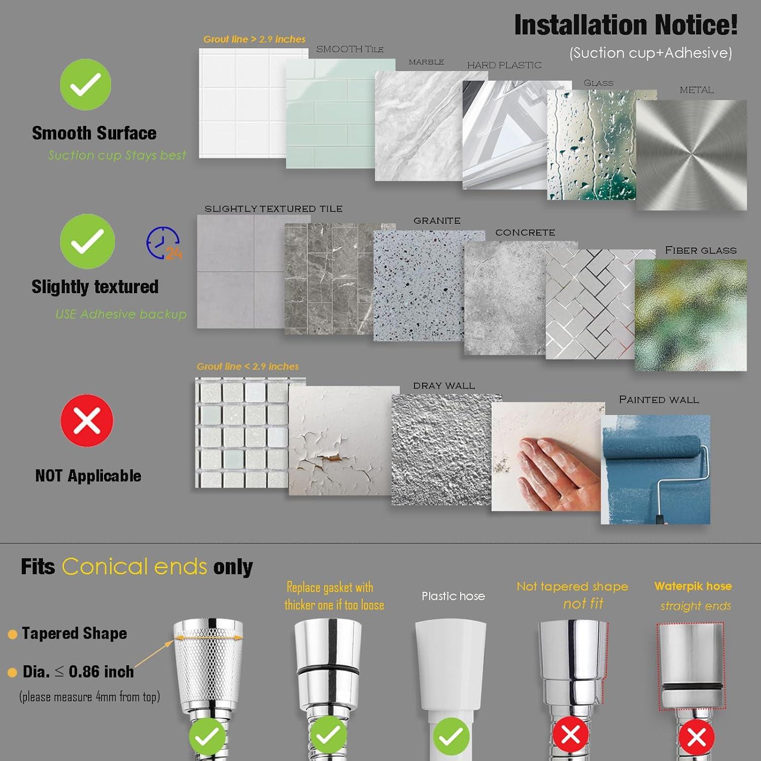 Soporte de Ducha de Mano RIVOODS con Ventosa Ajustable 5 Posiciones