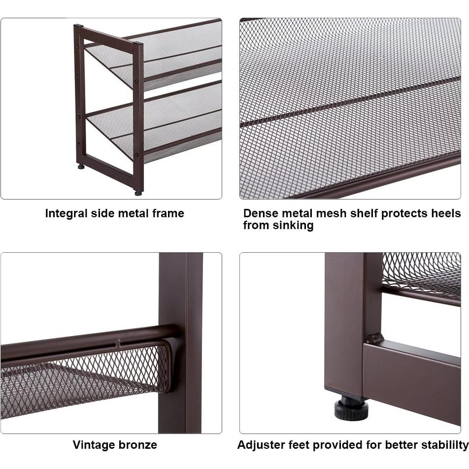 Estante para Zapatos SONGMICS de 2 Niveles, Metal Bronce, 10 kg