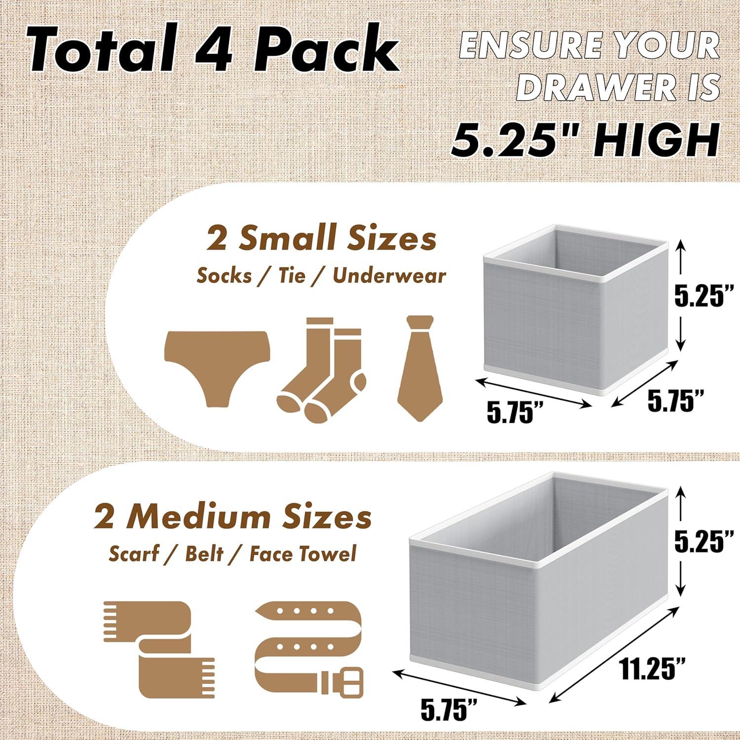 Organizador de Cajón Simple Houseware Set de 4 Gris Plegable